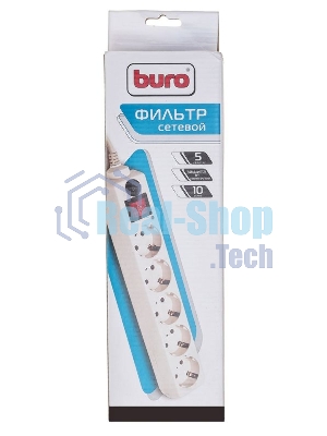 Сетевой фильтр Buro Сетевой фильтр, 5 розеток, 3 метра, белый