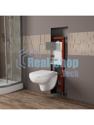 Комплект BAU 6 в 1: инсталляция BAU PRO для подвесного унитаза, унитаз подвесной безободковый Bau Novo, быстросъемное сиденье микролифт, круглая хромированная клавиша Aquanika