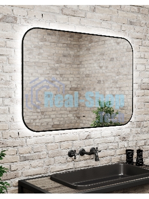 Зеркало Bau Black Rand 100х70, с LED фоновой подсветкой, бесконтактным сенсором, черной окантовкой