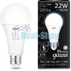 Лампа светодиодная Gauss 22Вт цок.: E27 шар 220B 4100K св. свеч. бел. нейт. A70 (упак.: 10 шт)
