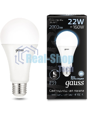 Лампа светодиодная Gauss 22Вт цок.: E27 шар 220B 4100K св. свеч. бел. нейт. A70 (упак.: 10 шт)
