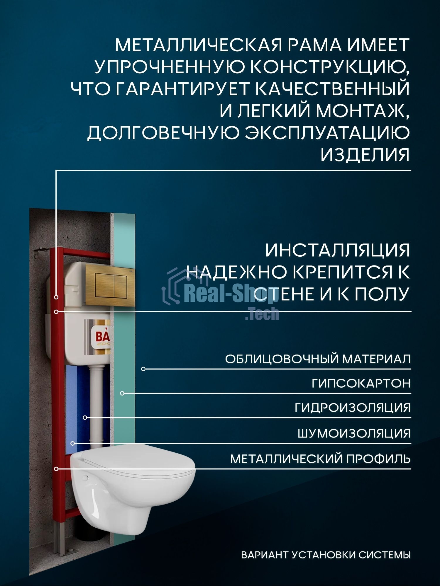 Комплект BAU 6 в 1: рамная инсталляция, унитаз подвесной безободковый Bau Novo, быстросъемное сиденье микролифт, кнопка смыва BAU Stil, бронза