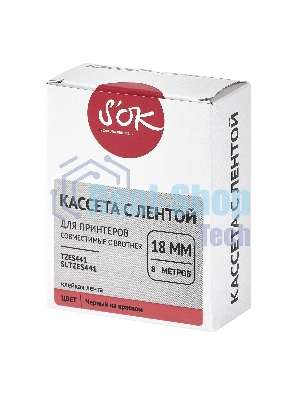 Кассета с лентой S'OK by Sakura Printing TZES441 для Brother, черный на красном, 18мм/8м, наклейка