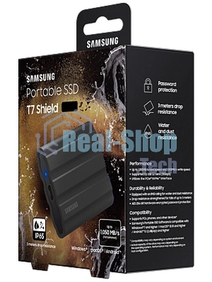 Внешний SSD Samsung T7 Shield, 1TB, USB 3.2 Gen 2 Type-C, R/W 1050/1000, черный