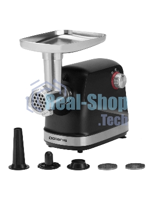 Мясорубка электрическая Polaris PMG 2582 черный, 2500 Вт, 2.7 кг/мин, реверс, защита от перегрузки, металлический лоток, насадки - 5