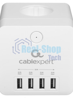 Сетевой фильтр Cablexpert Cube CUBE-4-U4-W, 4 р, 16А, 4хUSB, ур. защиты 2+, белый, коробка