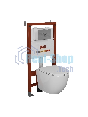 Комплект BAU 6 в 1: инсталляция BAU PRO, унитаз подвесной безободковый вихревой со скрытым сливом Bau Dream Hurricane3, сиденье дюропласт микролифт, клавиша BASIC хром