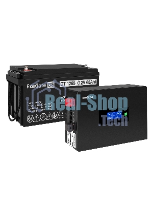 Комплект Источник бесперебойного питания EX295992RUS + батарея 65Aч EX282980RUS 1шт (инвертор, синус, для котла, PF=1, настенный) ExeGate IdealSine SR-600.LCD.2SH <600VA/600W, чистая синусоида, цветной LCD-дисплей, 2*Schuko, крепление настенное, черный> + батарея ExeGate DT 1265 (12В, 65Ач) 1шт