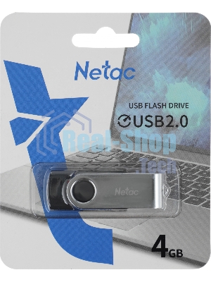 Флешка USB Netac U505 (NT03U505N-004G-20BK), 4Gb, USB 2.0, R/W 70/30, черный/серебристый