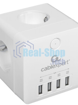 Сетевой фильтр Cablexpert Cube CUBE-4-U4-W, 4 р, 16А, 4хUSB, ур. защиты 2+, белый, коробка