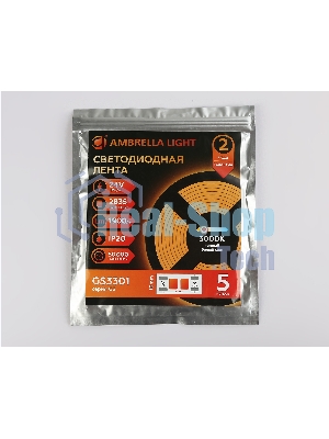 Светодиодная лента Ambrella light GS3301 2835 240Led/ 18W m/ 24V IP20 3000K/ 5000*10*1.2mm (2 конт.)