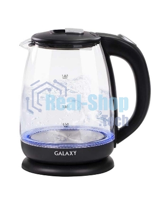 Чайник электрический Galaxy Line GL 0554, черный, стекло, 2000 Вт, 1,8 л, LED-подсветка, шкала уровня воды, корпус из термостойкого стекла