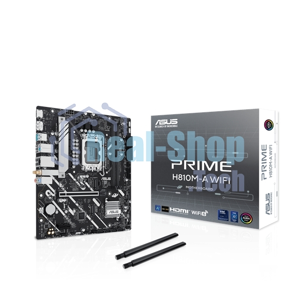 Материнская плата ASUS PRIME H810M-A WIFI, LGA 1851, Intel H810, 2xDDR5, 4xSATA, 2xM.2, 1xPCIe 4.0 x16, 1xPCIe x1, 1xDP, 1xHDMI, 1x1Gb LAN, Wi-Fi, 4xUSB 2.0, 2xUSB 3.2 Gen 2, 3x3.5 мм, 7.1, Micro-ATX