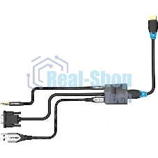 Мультимедиа конвертер Vention VGA + аудио > HDMI, гибкий, черный