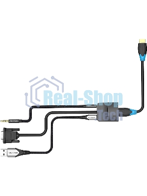 Мультимедиа конвертер Vention VGA + аудио > HDMI, гибкий, черный