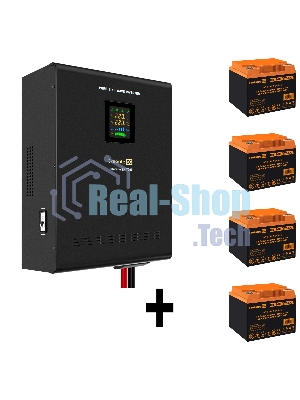 Комплект Источник бесперебойного питания EX296005RUS + батарея 40Aч EX282979RUS 4шт (инвертор, синус, для котла, настенный) ExeGate FineSine SX-7000.LCD.AVR.2SH.T <7000VA/5000W, чистая синусоида, цветной LCD-дисплей, AVR, 2*Schuko+клеммы, линейно-интерактивный, крепление настенное, черный> + батарея ExeGate HR 12-40 (12В, 40Ач) 4шт