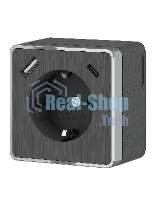 Розетка с заземлением, шторками и USB тип A+C Gallant (графит рифленый)
