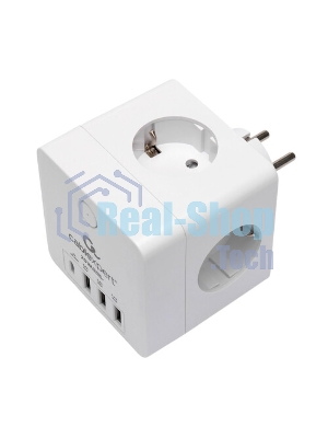 Сетевой фильтр Cablexpert Cube, CUBE-4-СU3-W, 4 р, 16А, 1xType-C PD, 3хUSB, ур. защиты 2+, белый, коробка
