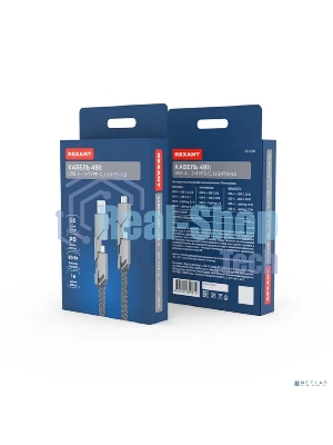 Кабель Rexant 4в1 USB-А – Type-C, Lightning – Type-C, 60Вт, 1м, в черной оплетке