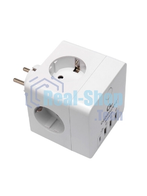 Сетевой фильтр Cablexpert Cube, CUBE-4-СU3-W, 4 р, 16А, 1xType-C PD, 3хUSB, ур. защиты 2+, белый, коробка