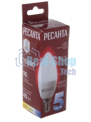 Лампа светодиодная LL-R-C37-5W-230-4K-E14 (свеча