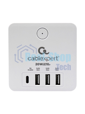 Сетевой фильтр Cablexpert Cube, CUBE-4-СU3-W, 4 р, 16А, 1xType-C PD, 3хUSB, ур. защиты 2+, белый, коробка