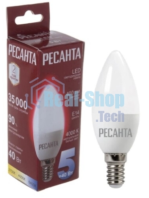 Лампа светодиодная LL-R-C37-5W-230-4K-E14 (свеча