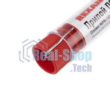 Припой без канифоли ПОС-90 Rexant, 10 г, Ø1.0 мм, (олово 90%, свинец 10%), колба