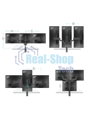 Кронштейн (держатель) ONKRON G280 для трех мониторов 13