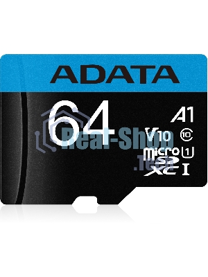 Флеш карта microSD 64Gb ADATA microSDHC Class 10 UHS-I A1 100/25 MB/s (SD адаптер)