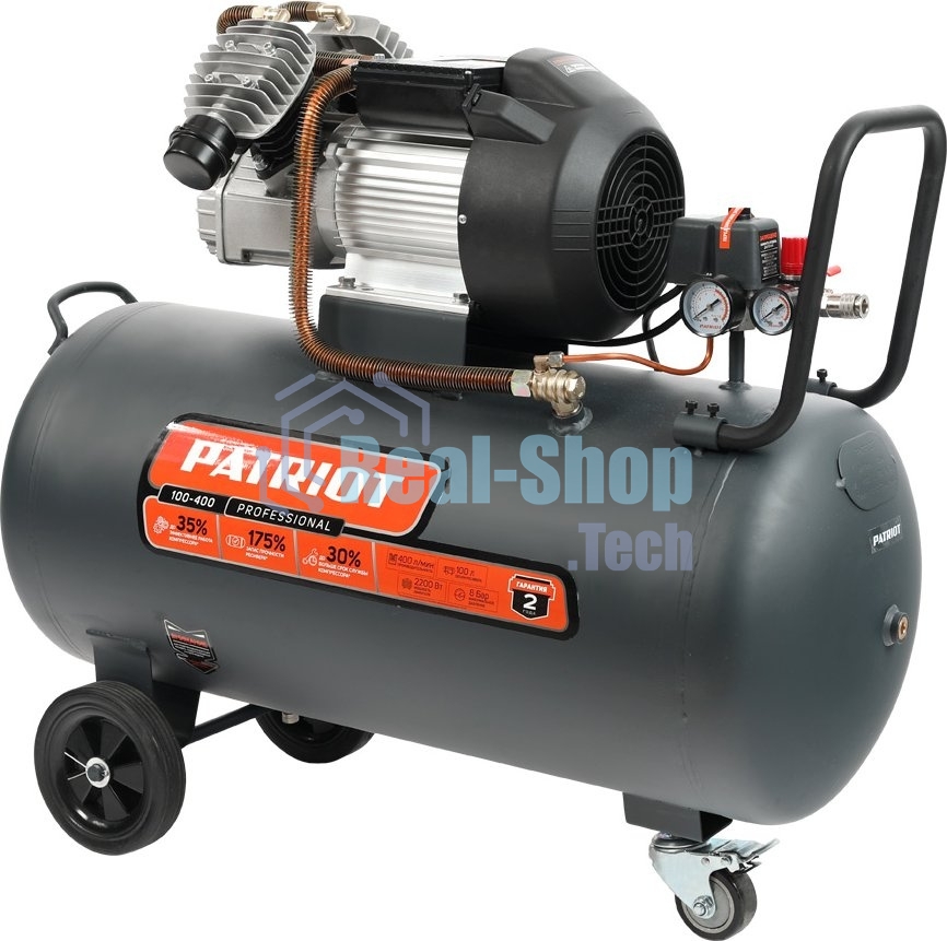 Компрессор поршневой безмасляный Patriot Professional 100-400, 400 л/мин, 8 бар, 2200 Вт, 100 л, быстросъемный 1/4
