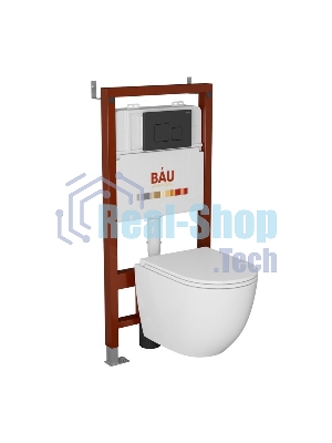 Комплект BAU 6 в 1: инсталляция BAU PRO, унитаз подвесной безободковый торнадо обратного потока Bau Dream 52х36 Hurricane-2, сиденье дюропласт микролифт, кнопка смыва BAU Soul, черная матовая