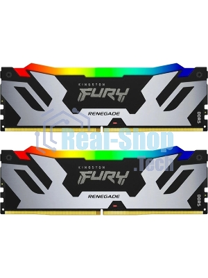 Оперативная память Kingston Fury Renegade, DDR5, 32GB (2x16GB), 6400MHz, CL32, DIMM, с радиатором, RGB, серебристый/черный