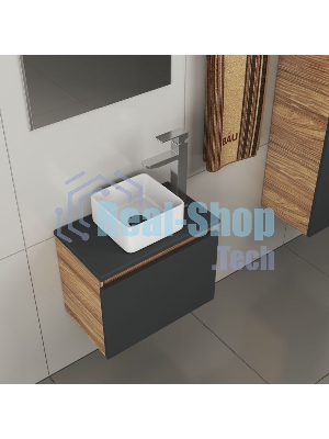 Комплект для ванной, 4 предмета (тумба Bau 50, графит + раковина BAU Hotel mini 24х24 + смеситель Hotel Still, выпуск клик-клак, черный)