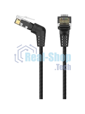 Патч-корд Vention прямой UTP cat.6a, RJ45 угол 90 - 5м. черный