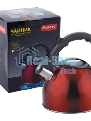 Чайник для плиты MALLONY MAL-039-R из нержавеющей стали со свисток, 2,5 л, красный (в уп. 12 шт)