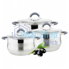 Набор посуды Zeidan Z-50608_6предм., нерж.сталь,2,1 Л (Ø16x10,5 см), 3,0 Л (Ø18x11,5 см ), 4,0 Л (Ø20x12,5 см )