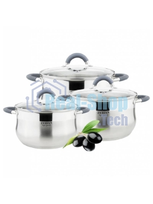 Набор посуды Zeidan Z-50608_6предм., нерж.сталь,2,1 Л (Ø16x10,5 см), 3,0 Л (Ø18x11,5 см ), 4,0 Л (Ø20x12,5 см )