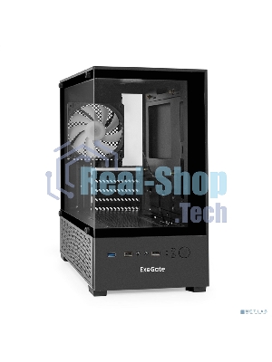 Компьютерный корпус Minitower ExeGate i3 SEA (mATX, без БП, 1*USB+1*USB 3.0, HD аудио, черный, 1 вент. 12см с RGb подсветкой, передняя и боковая панели - закаленное стекло)