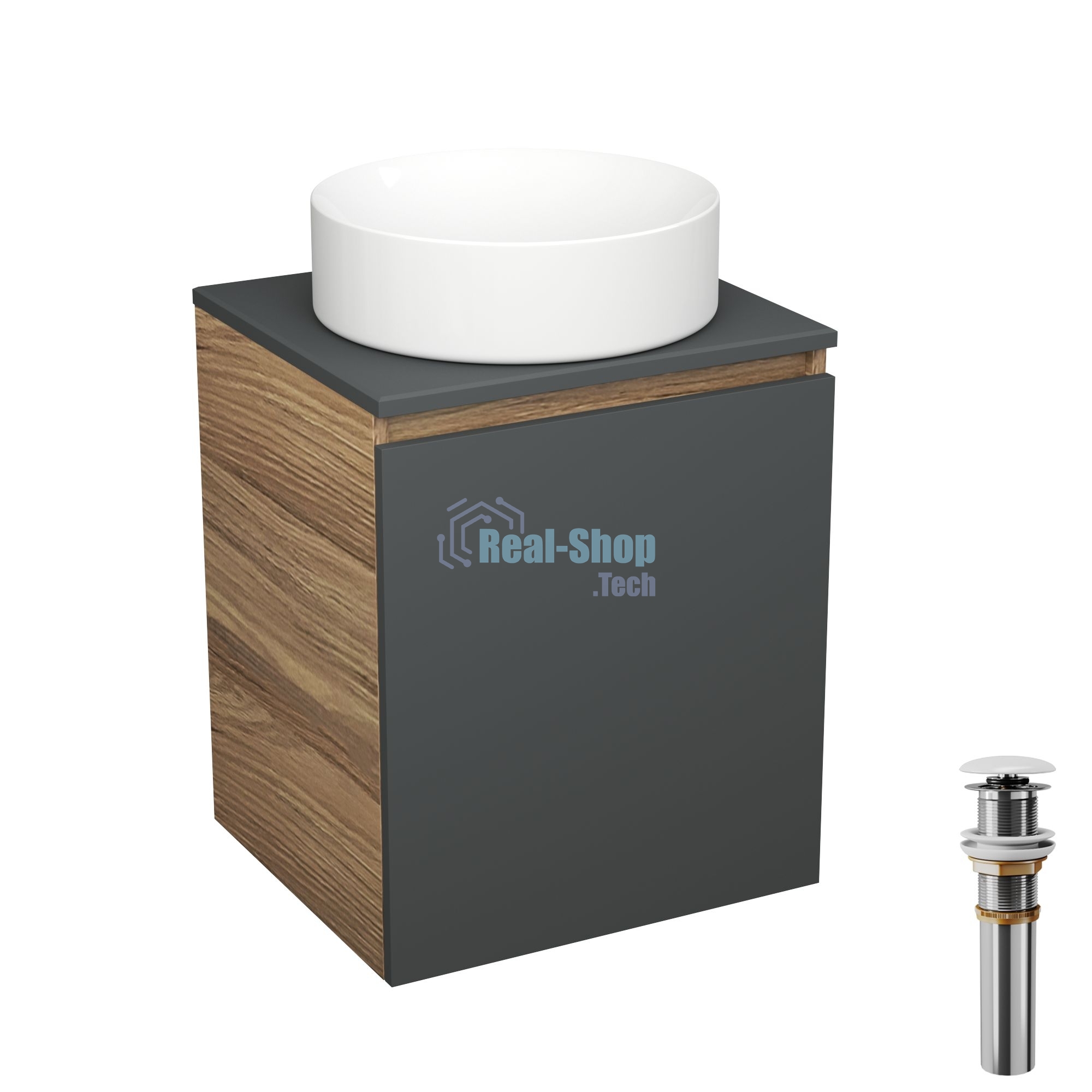 Тумба Bau Dream Blackwood 50 графит, раковина BAU Dream круглая D41, выпуск клик клак, белый