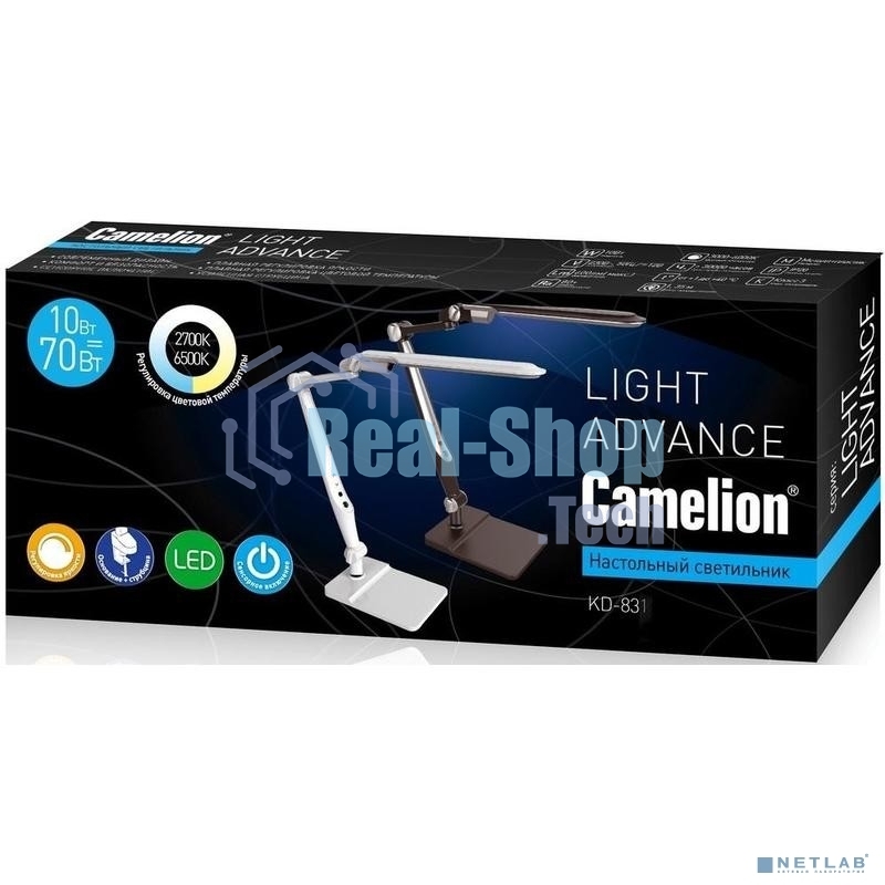 Светильник Camelion KD-831 C01 бел LED (Свет-к наст.10 Вт,230В, осн+струбц.,600 лм,сенс.рег.ярк и .тем)