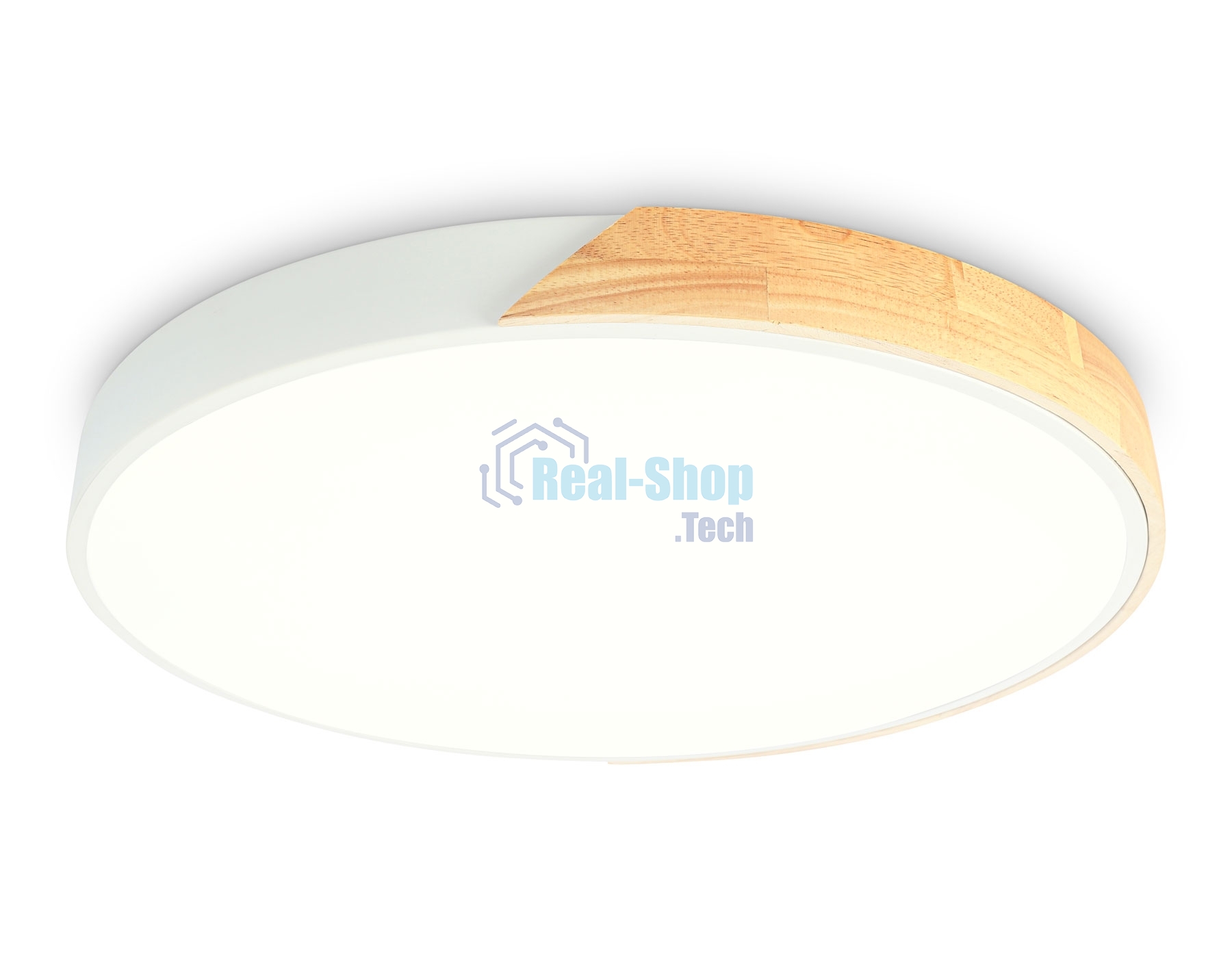Потолочный светодиодный светильник Ambrella light FZ1301 WH/LW белый/светлое дерево 45W 5000K D500*50 (без ПДУ)