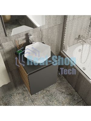 Тумба Bau Dream Blackwood 50 графит, раковина BAU Crystal 40х40, смеситель для раковины высокий Hotel Still, нержавеющая сталь, выпуск клик клак, белый