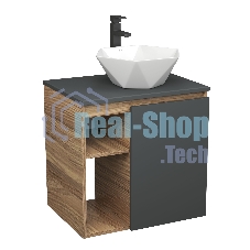 Тумба Bau Dream Blackwood 60 правая, графит, раковина BAU Crystal 40х40, смеситель для раковины высокий Hotel Black, черный