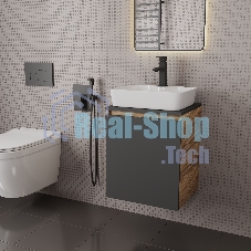 Тумба Bau Dream Blackwood 50 графит, раковина BAU Cerama 48х37 белая, смеситель Hotel Black, черный