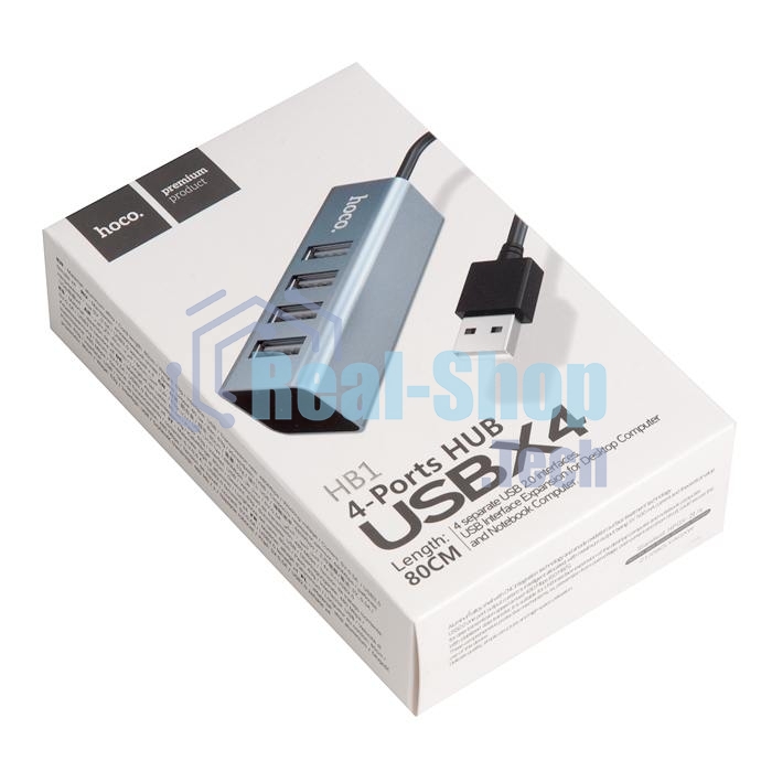 Переходник разветвитель Hoco HB1 USB - 4USB (USB 2.0 - 480 Мбит/с), 0.8 м, серый