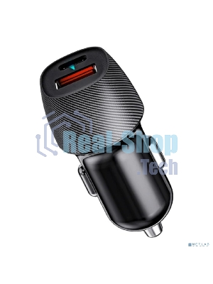 Автомобильное зарядное устройство с двумя портами Rexant (USB-A QC 3.0 + USB-C PD) со световой индикацией, 38Вт, черное