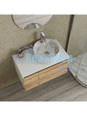 Комплект: тумба Bau Dream Blackwood 80, Раковина круглая накладная BAU Element D41, мрамор, смеситель Hotel Dream, нерж сталь, выпуск клик клак хром