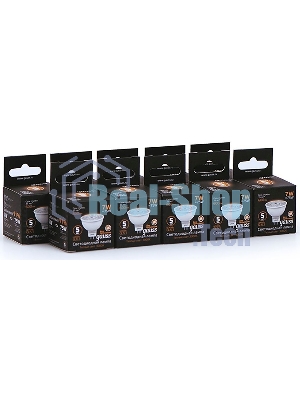Лампа светодиодная Gauss Black 7Вт цок.:GU5.3 рефлек. 220B 3000K св.свеч.бел.теп. MR16 (упак.:10шт) (101505107)