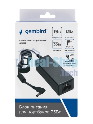 Блок питания Gembird для ноутбуков Asus NPA-AC28, 19В/1.75А, 33Вт, штекер 4x1.35мм